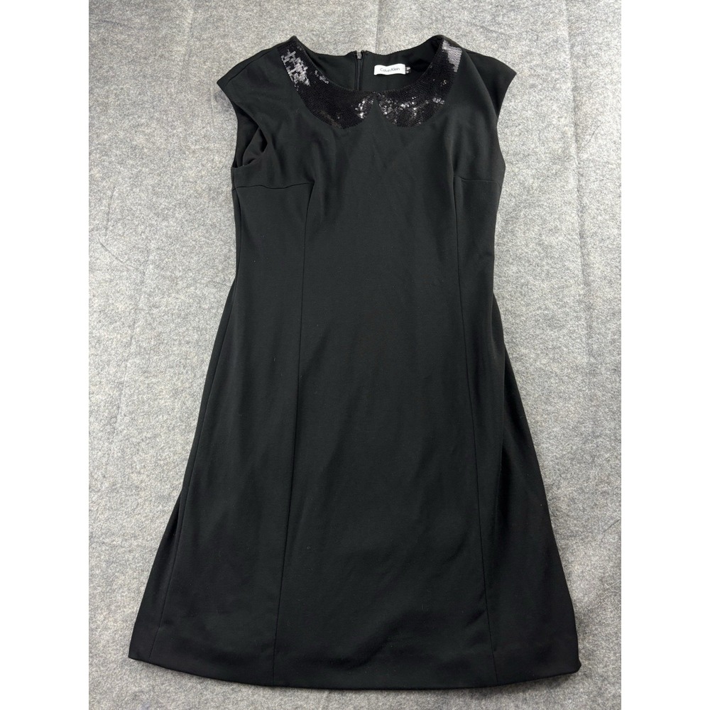 Calvin Klein Black Sequin Peter Pan Collar Look‎ Embellished Shift Dress Size 8